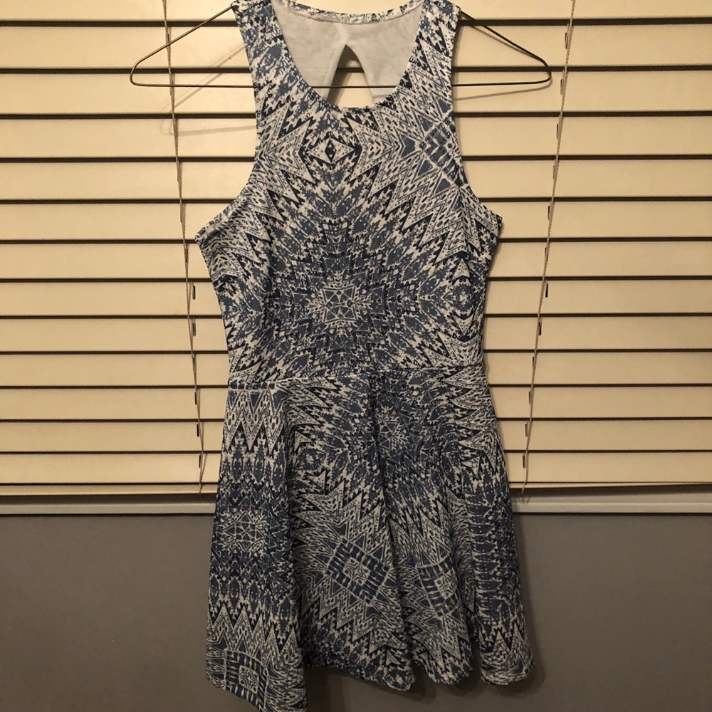 blue and white dress